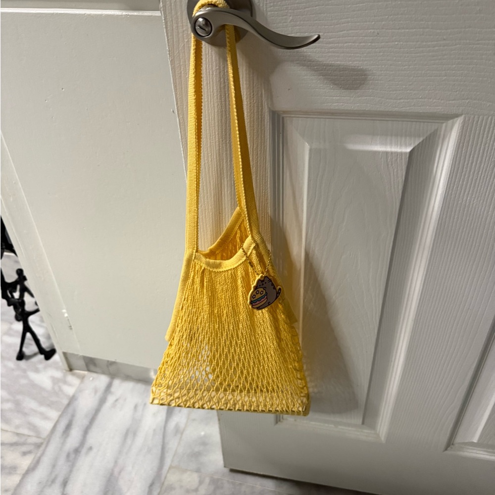Pusheen Yellow Cotton Mesh Shoulder Bag with Charm